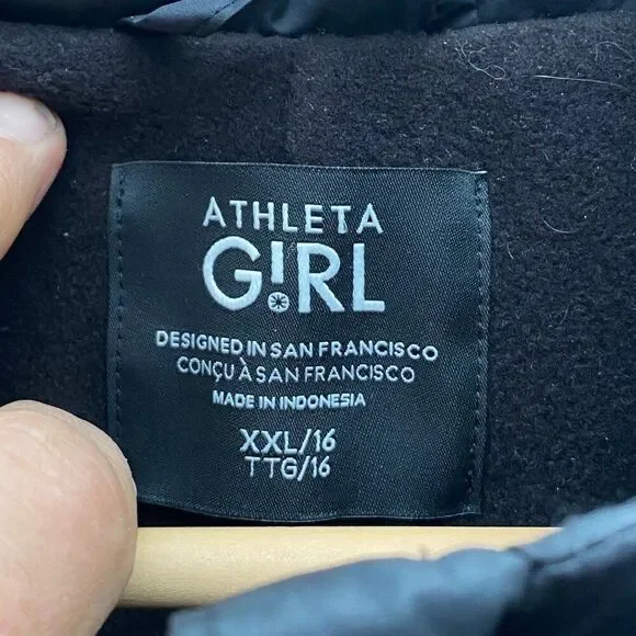 Athleta Girl Snow Day Down Jacket Goose Down 16 / XXL Black Winter Warm $168